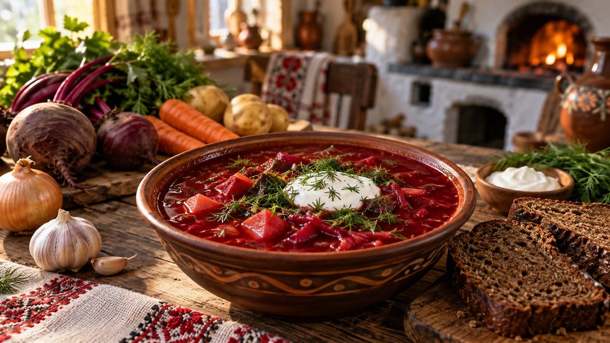 Photo culinaire illustrant : Bortsch ukrainien : la recette traditionnelle à la betterave caramélisée