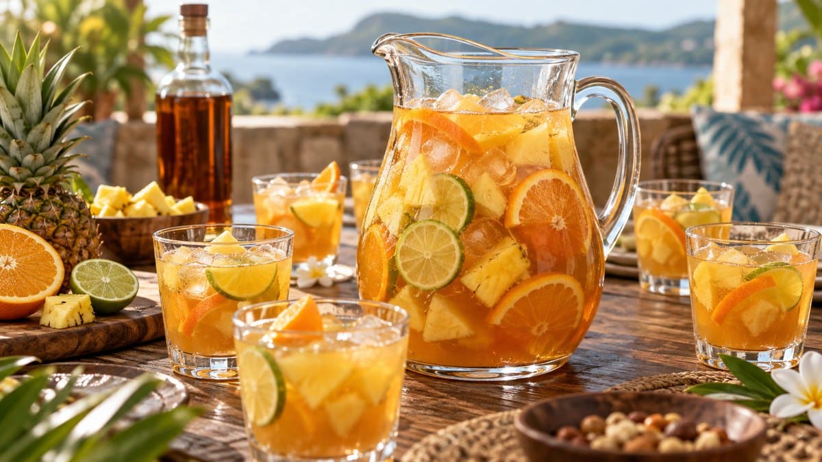 Photo culinaire illustrant : Punch pour 10 personnes : la recette de 10 litres au rhum ambré