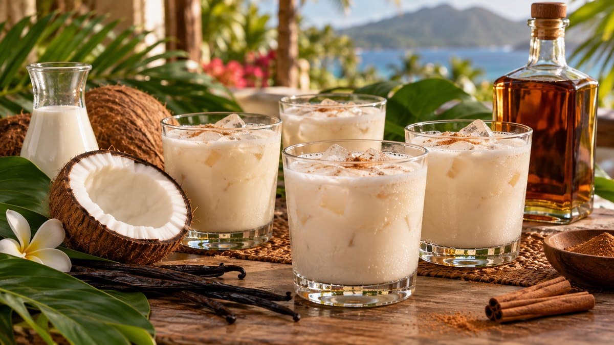 Photo culinaire illustrant : Punch coco maison : la recette antillaise crémeuse au rhum et à la vanille