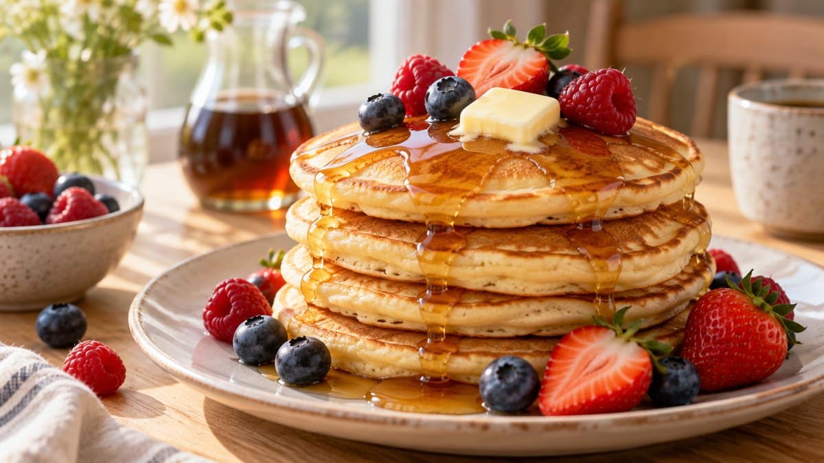 Photo culinaire illustrant : Pancakes rapides : la recette moelleuse en 30 minutes