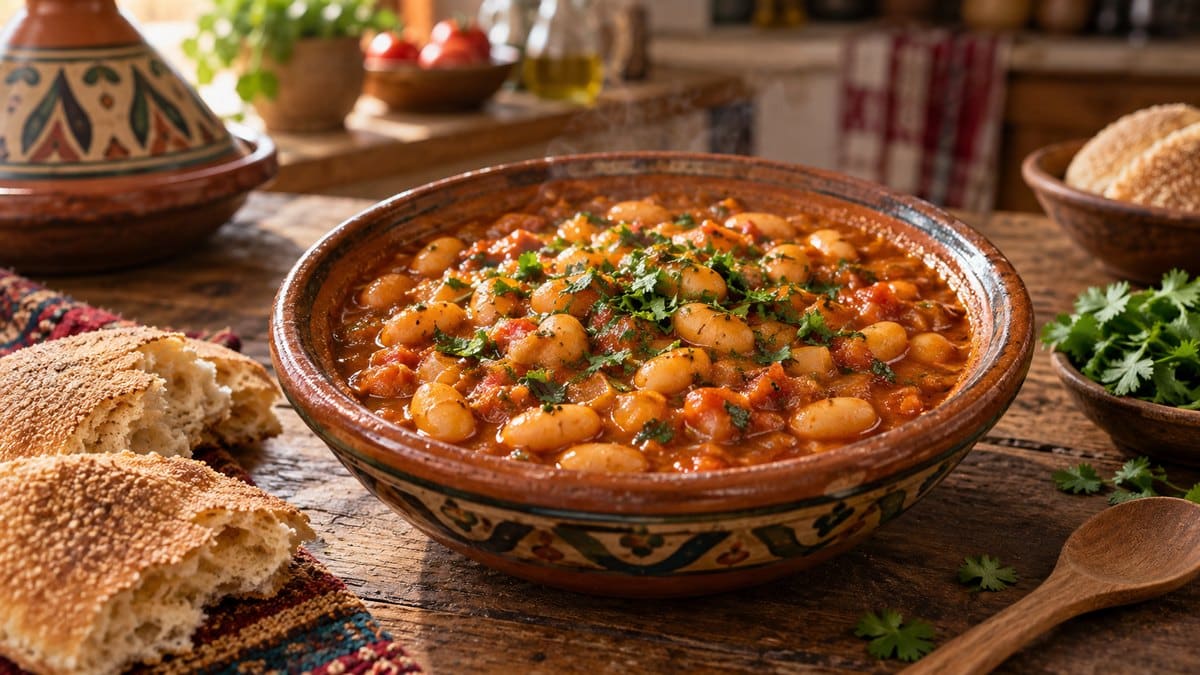 Photo culinaire illustrant : Loubia marocaine sans viande : la recette du ragoût de haricots blancs