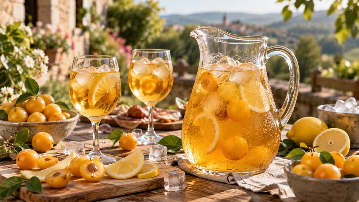 Photo culinaire illustrant : Punch lorrain à la mirabelle : la recette fruitée pour un apéro réussi