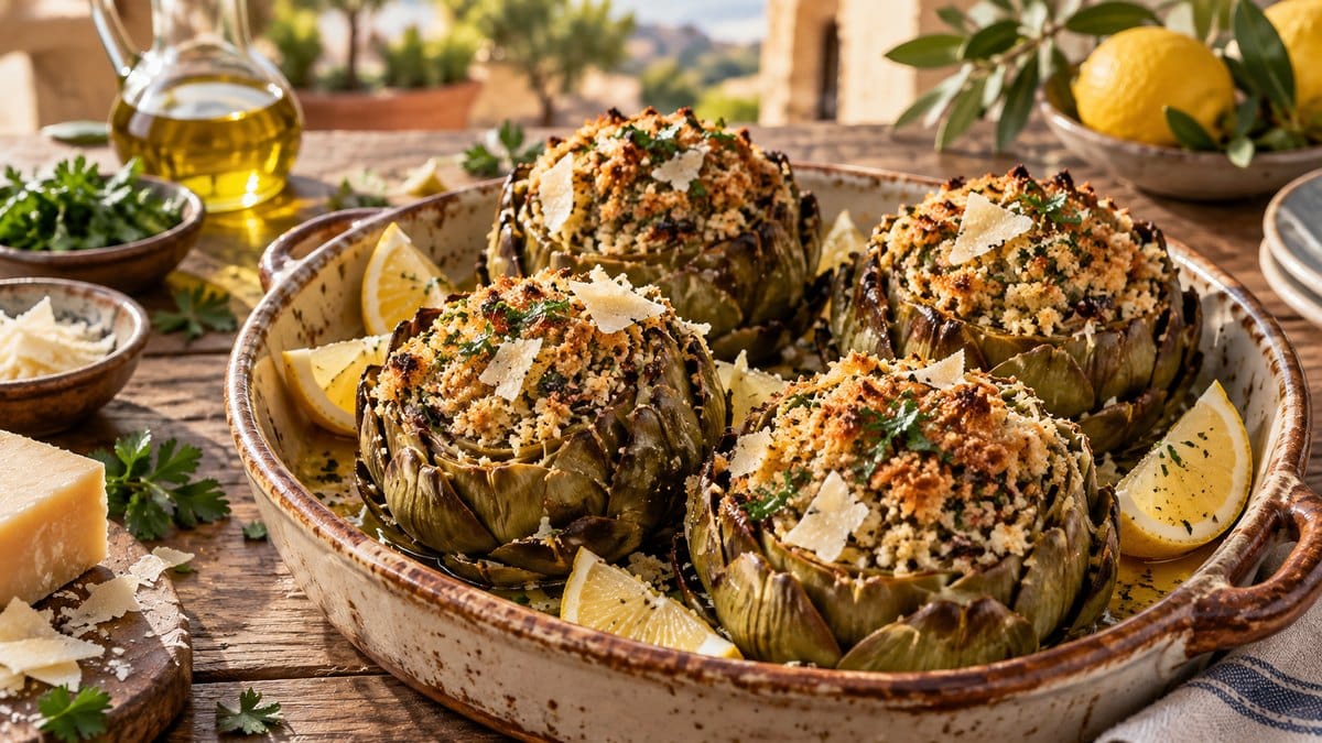 Photo culinaire illustrant : Artichaut farci à l’italienne : la recette entrée qui change