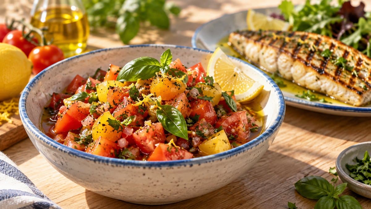 Photo culinaire illustrant : Sauce vierge de tomates : la recette fraîche pour sublimer poissons et fruits de mer