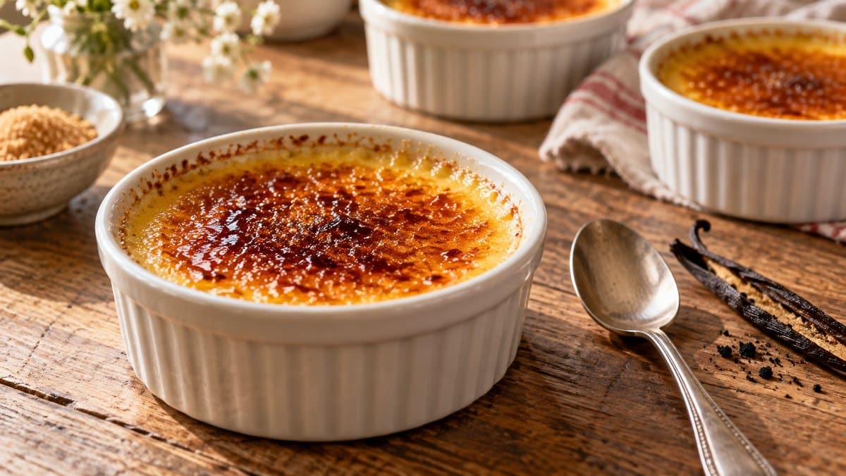 Photo culinaire illustrant : Crème brûlée de grand-mère : la recette traditionnelle à la vanille