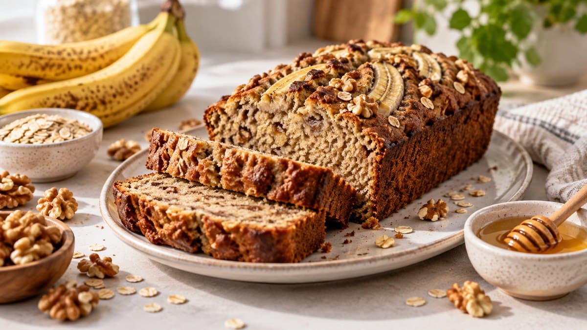 Photo culinaire illustrant : Banana bread healthy : la recette légère et gourmande à la banane
