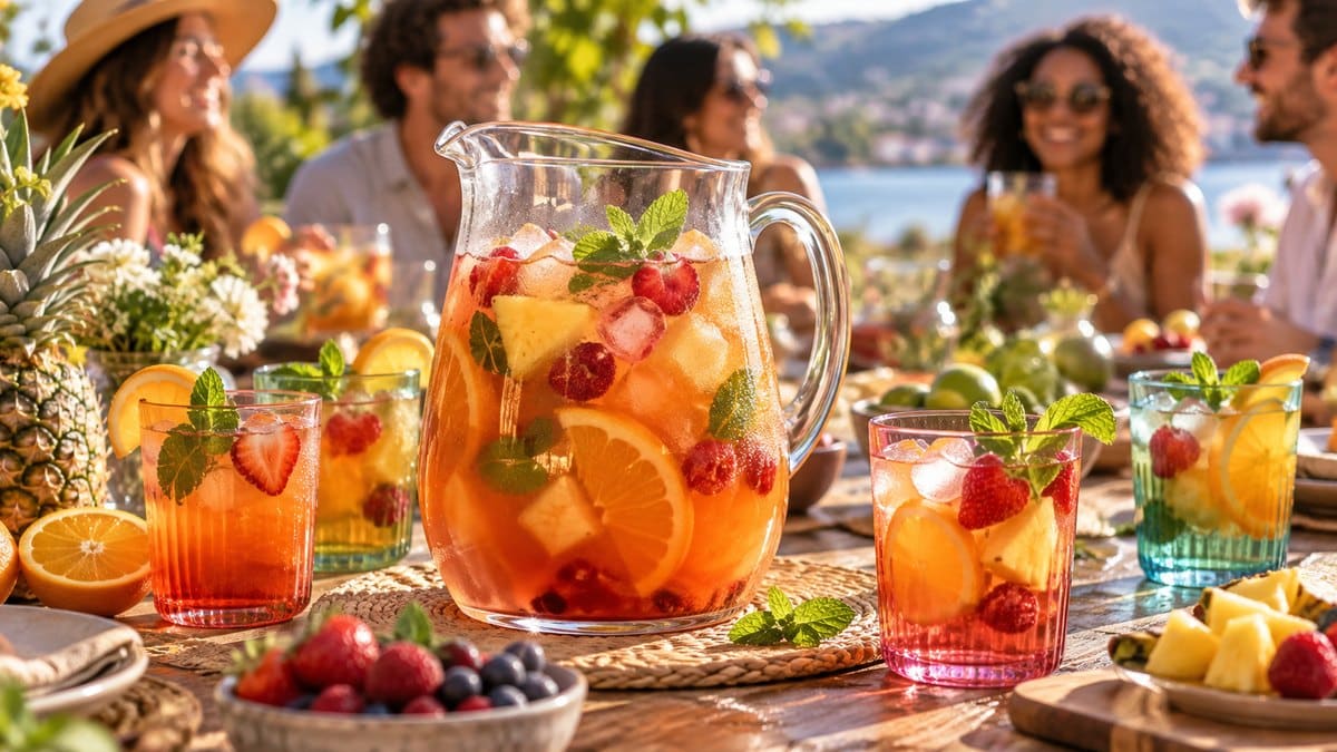 Photo culinaire illustrant : Punch sans alcool : la recette fruitée parfaite pour une grande tablée
