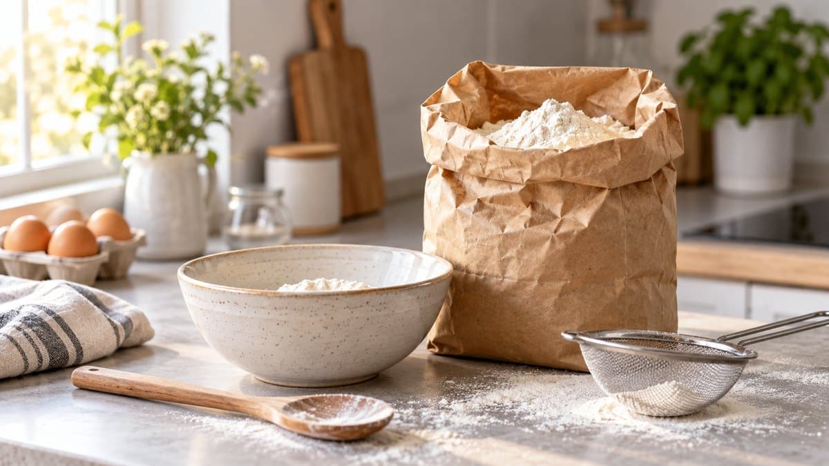 Photo culinaire illustrant : Farine périmée : peut-on encore l’utiliser, et comment ?
