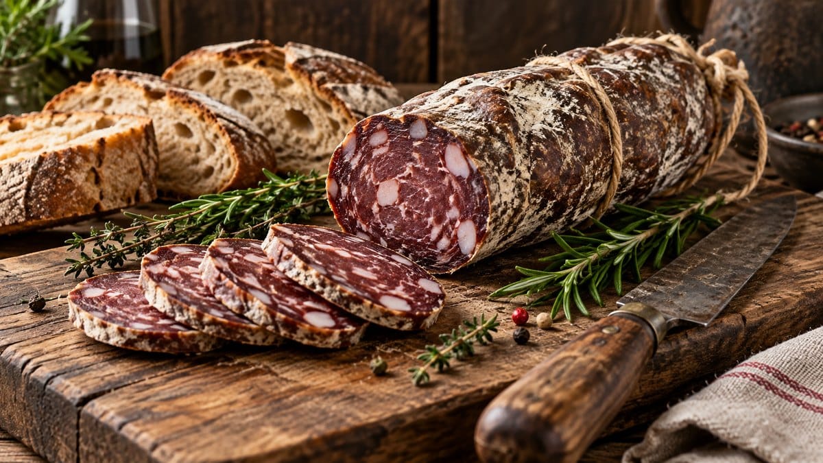 Photo culinaire illustrant : Saucisson de sanglier maison : la recette traditionnelle, étape par étape