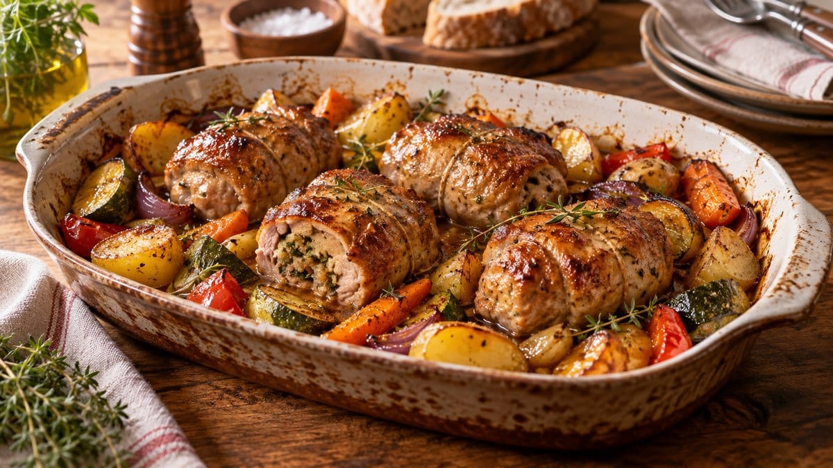 Photo culinaire illustrant : Paupiette de porc au four : la recette maison farcie et fondante