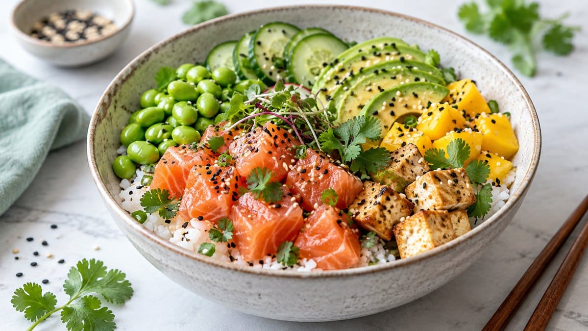 Photo culinaire illustrant : Poke bowl façon Pokawa : le concept healthy et comment le refaire chez soi