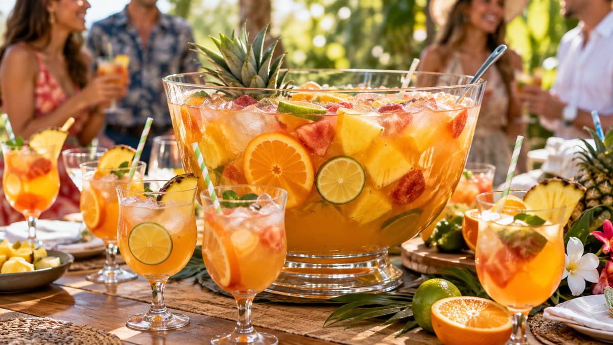 Photo culinaire illustrant : Punch pour 40 personnes : la recette de 10 litres prête en 20 minutes