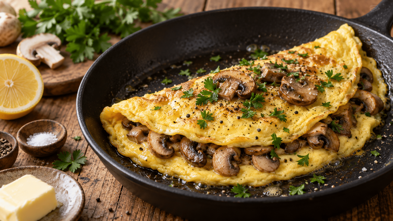 Omelette aux champignons en 20 minutes : le geste à faire avant de verser les œufs