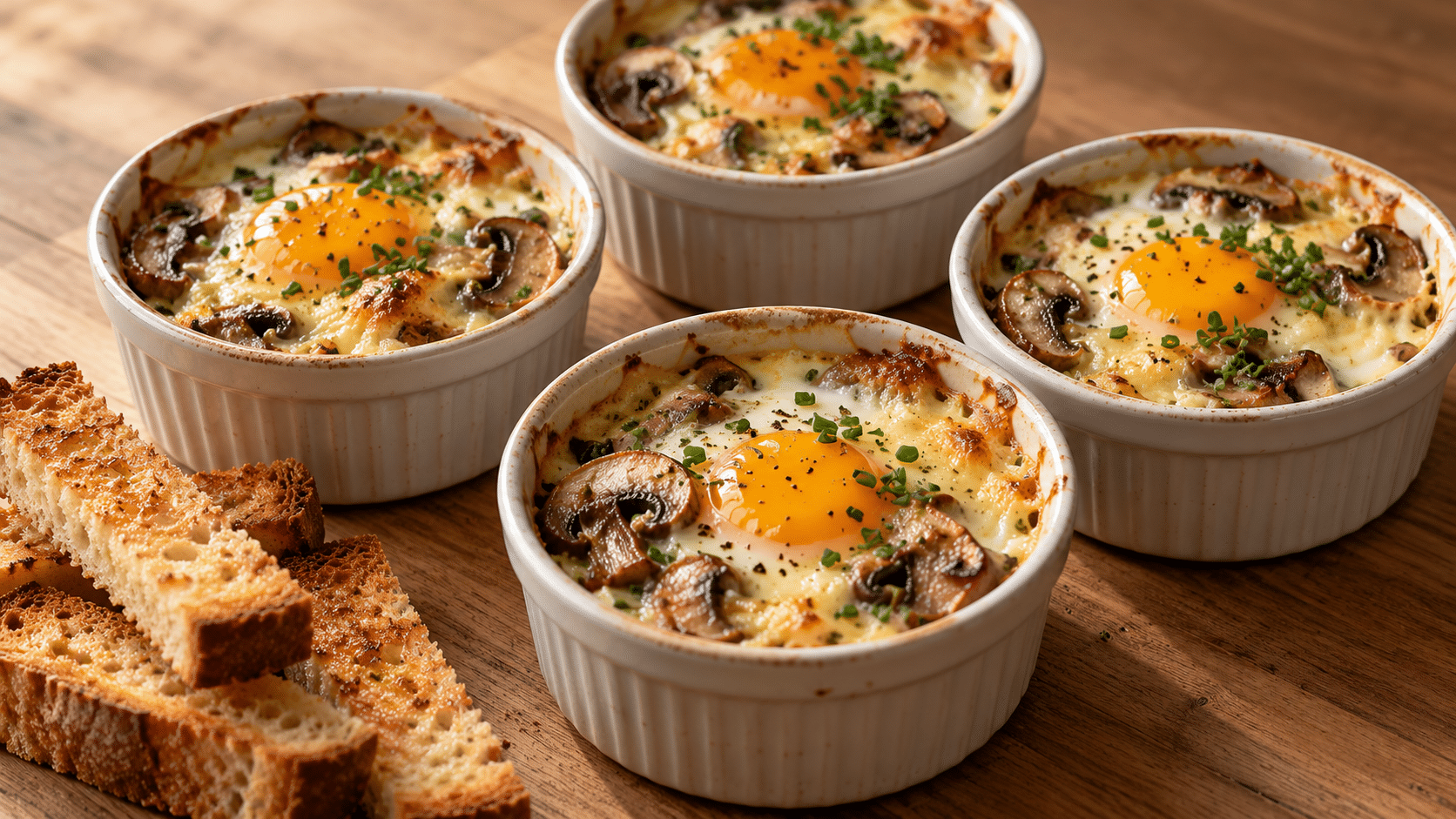 Le four fait presque tout : ces œufs cocotte aux champignons gardent un cœur bien coulant