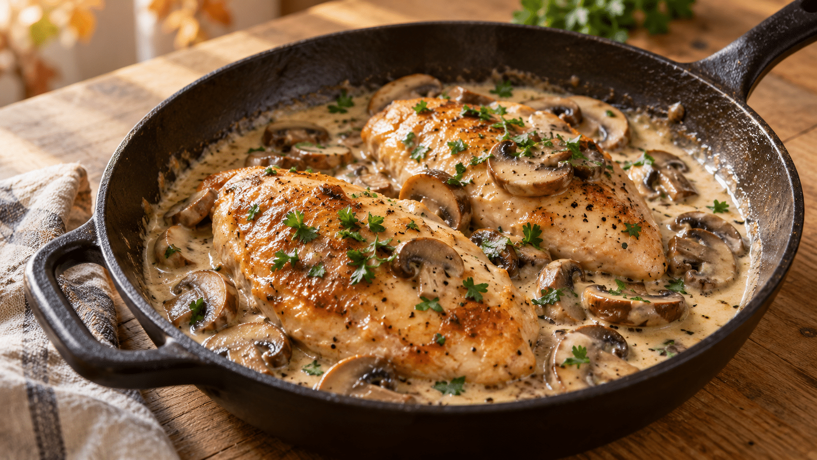 Le balsamique réveille la crème : ce poulet aux champignons est prêt en 25 minutes